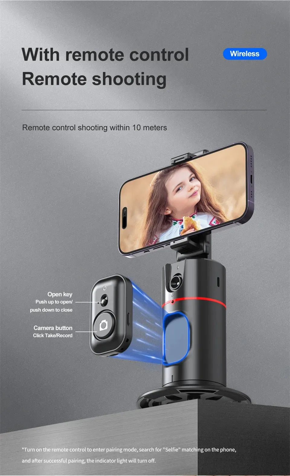 Bastão de selfie com IA para rastreamento facial com rotação de 360 graus