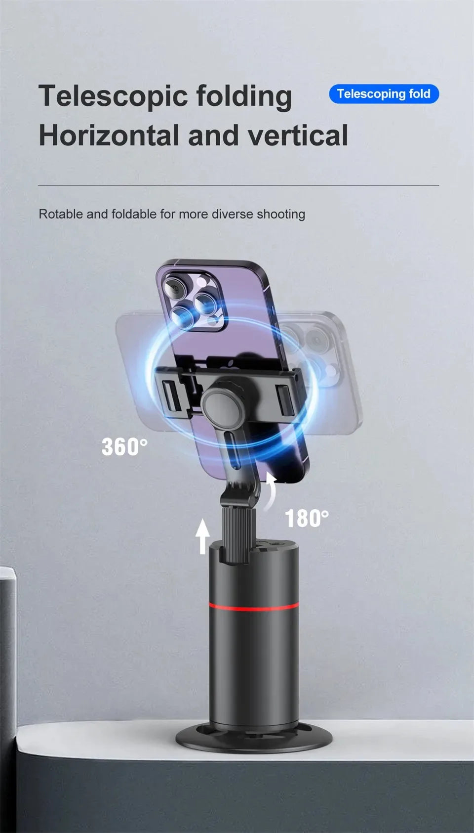 Bastão de selfie com IA para rastreamento facial com rotação de 360 graus
